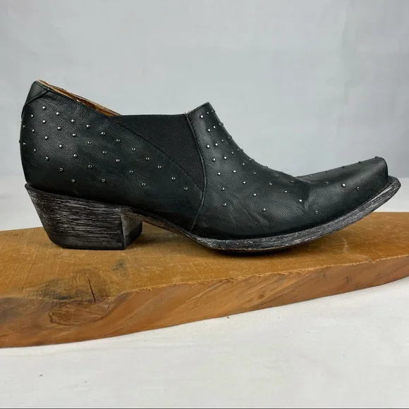 Old Gringo Black Leather Silver Studded Low Cut Ankle Cowboy Cowgirl Booties 8 - Picture 4 of 16